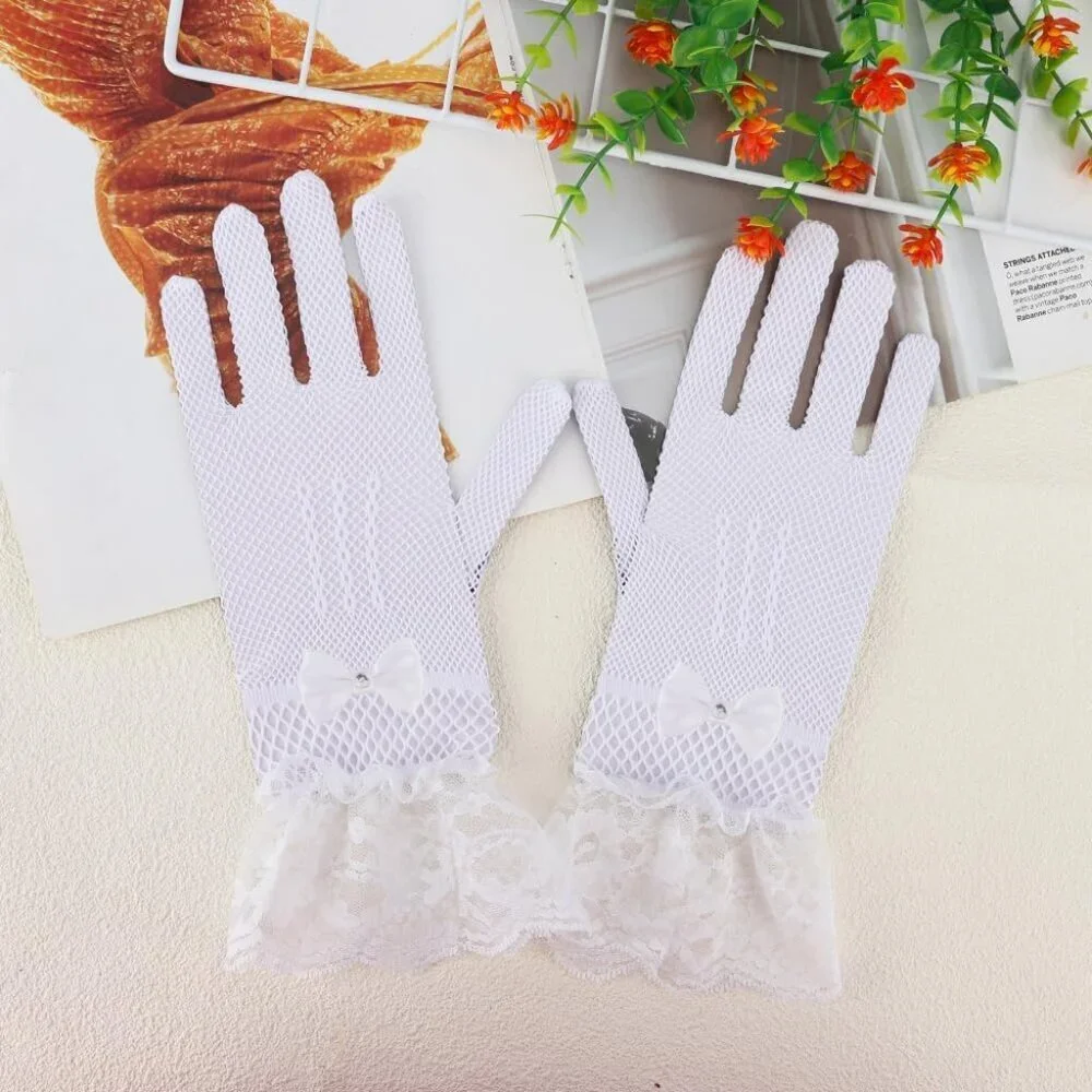 Women's B-White Halloween Tea Short Lace Gloves Elegant Bridal Cosplay Party